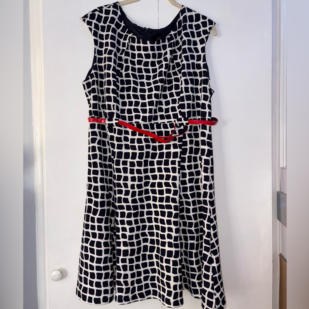 Chic Black and White Dress with Red Accents